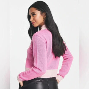ASOS Only High Neck Boxy Cropped Colorblock Sweater in Pink (Fits like a Small)